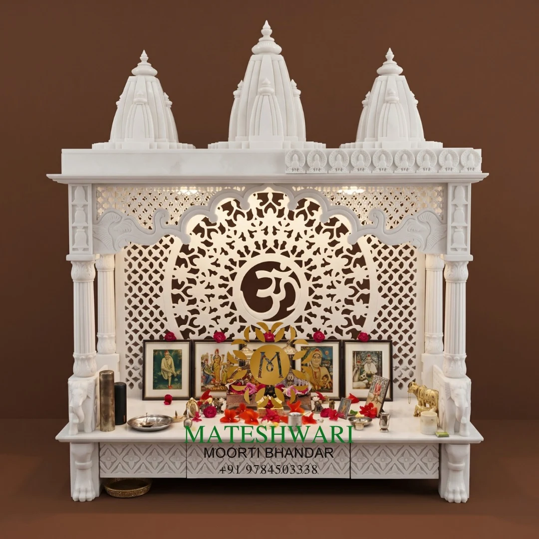 Custom marble temple design with Om jali